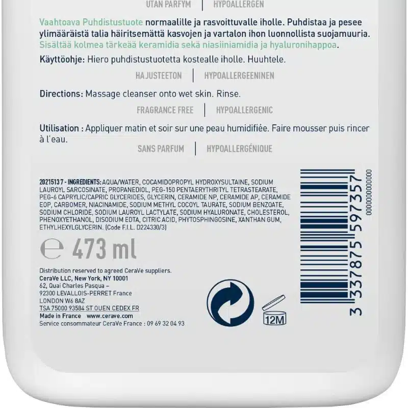CeraVe Gel Moussant Nettoyant Peau Normale à Grasse 473ml 4