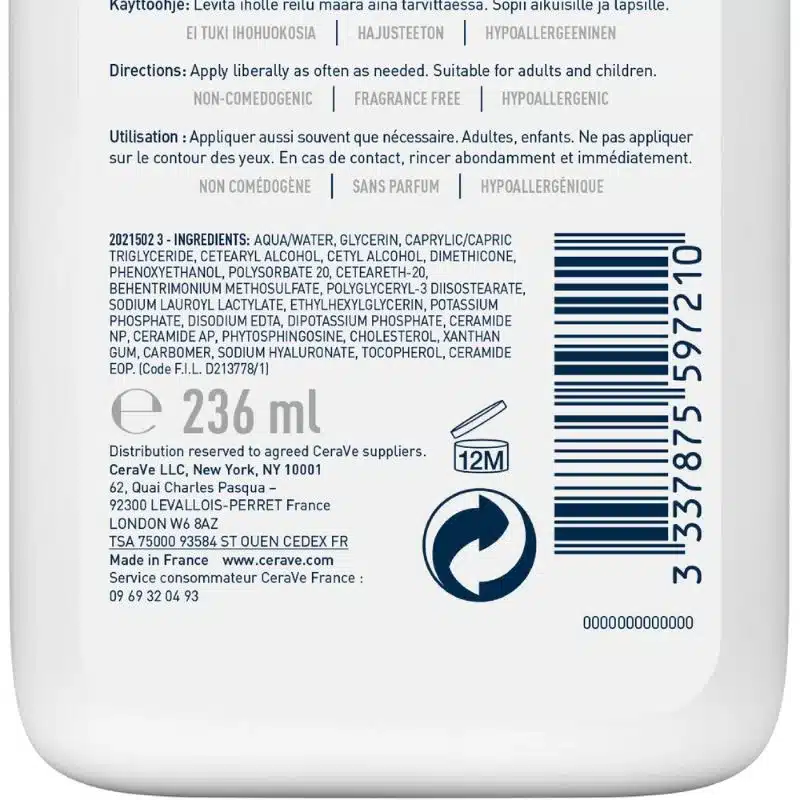CeraVe Lait Hydratant Léger Peau Sèche à Très Sèche 236ml 3