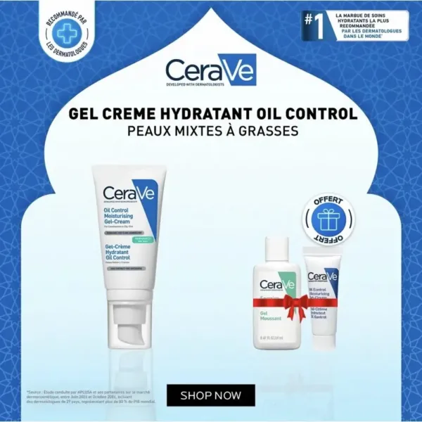 CeraVe Offre Gel-Crème Hydratante Oil Control 52ml + Gel Moussant 20ml – Peaux Mixtes à Grasses