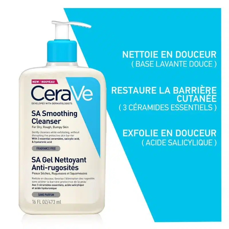 CeraVe SA Gel Nettoyant Anti-Rugosités Peau Sèche et Rugueuse 473ml 4
