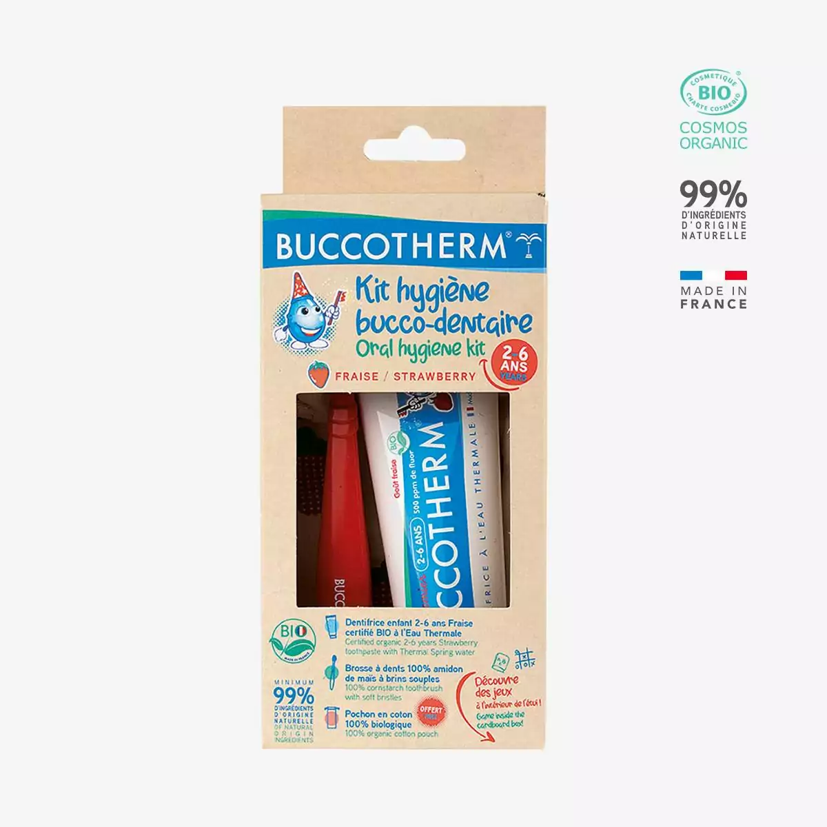 BUCCOTHERM DENTIFRICE KIT-ENFANT 2-6 ANS 50 ML BIO, GOÛT FRAISE
