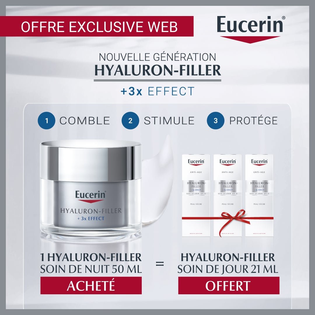 EUCERIN HYALURON-FILLER 3x EFFECT Soin de Nuit | 50 ml + 3 mini Hylaluron-filler soin de jour 21ml OFFERTS