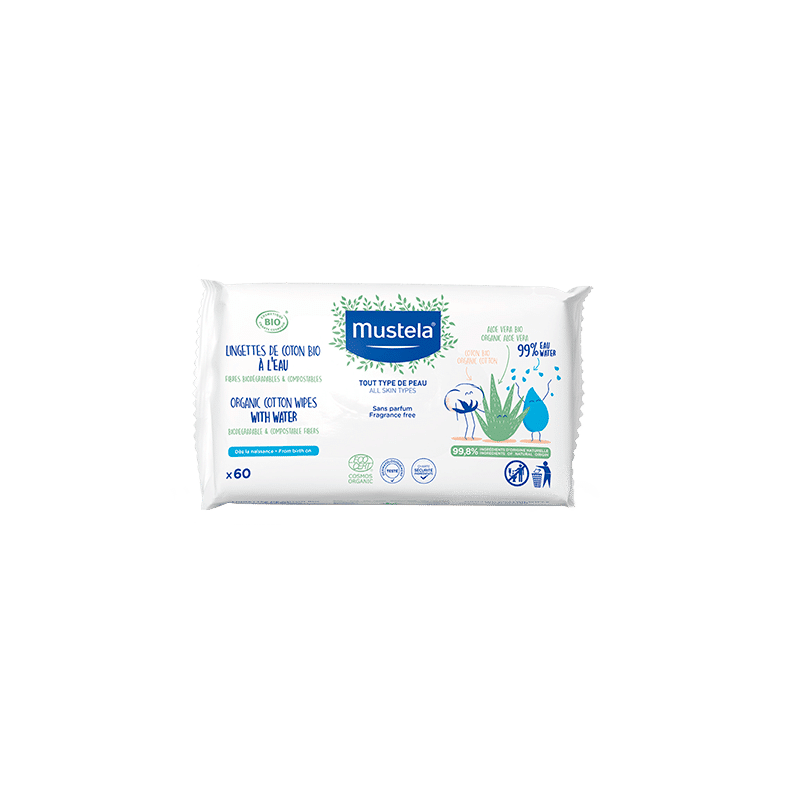 MUSTELA lingettes de Coton à l'eau BIO | 60 u