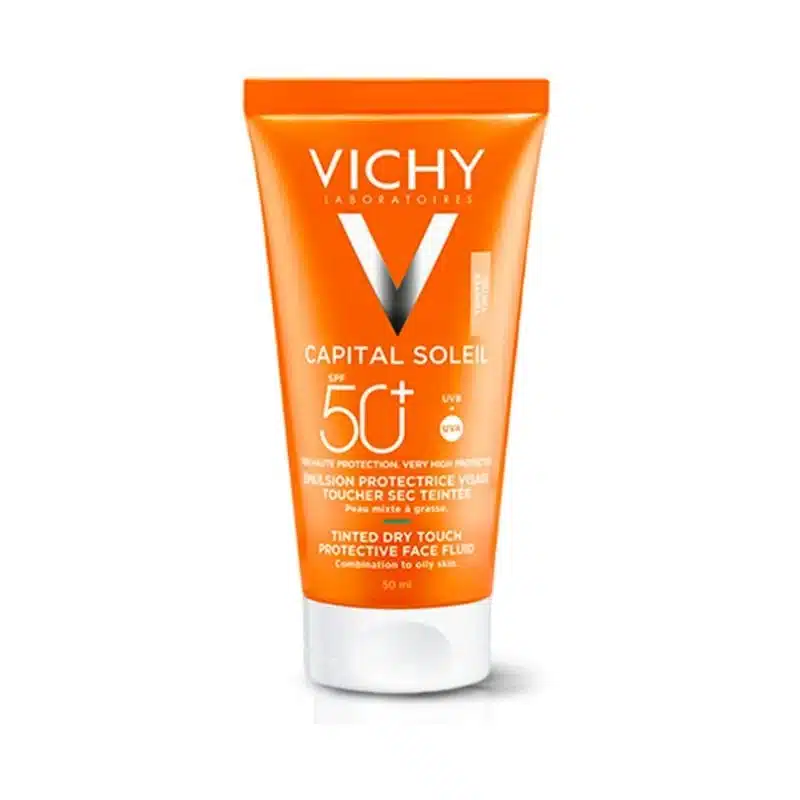 Vichy Capital Soleil SPF50 Émulsion Protectrice Visage Toucher Sec Teintée – Peaux Mixtes à Grasses 50ml