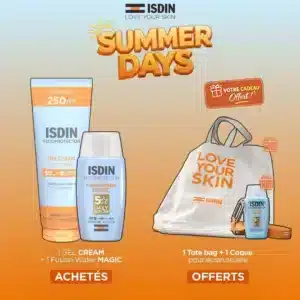 ISDIN OFFRE FOTOPROTECTOR GEL CREAM + FUSION WATER MAGIC AVEC TOTE BAG ET COQUE ÉCRAN OFFERTS