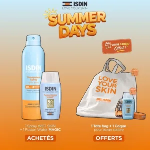 ISDIN OFFRE SPRAY WET SKIN + FUSION WATER MAGIC + TOTE BAG ET COQUE ÉCRAN OFFERTS