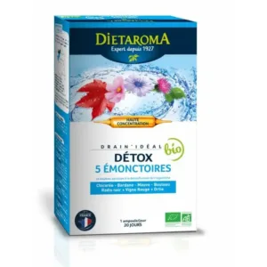 DIETAROMA Drain'Idéal Détox 5 Émonctoires Bio | 20 Ampoules