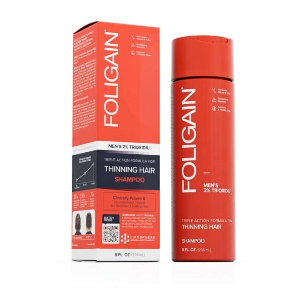 FOLIGAIN Shampoo Triple Action pour cheveux clairsemés pour hommes avec 2% de Trioxidil