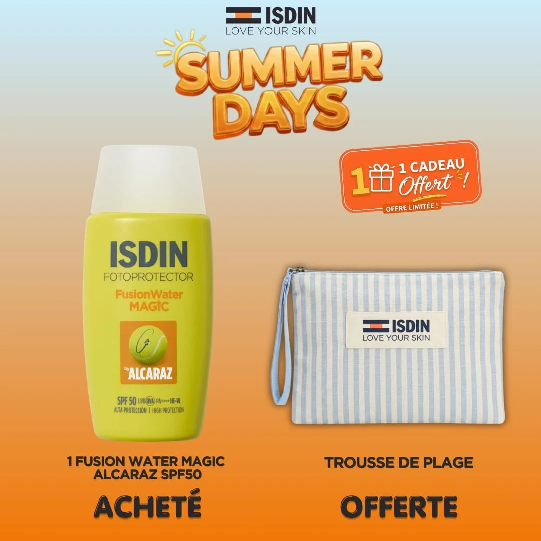 ISDIN OFFRE FUSION WATER MAGIC ALCARAZ SPF 50 + TROUSSE DE PLAGE OFFERTE