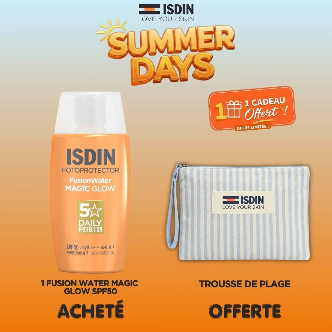 ISDIN OFFRE FUSION WATER MAGIC GLOW SPF 50 + TROUSSE DE PLAGE OFFERTE