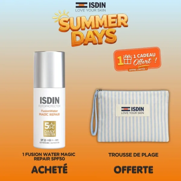 ISDIN OFFRE FUSION WATER MAGIC REPAIR SPF 50 + TROUSSE DE PLAGE OFFERTE