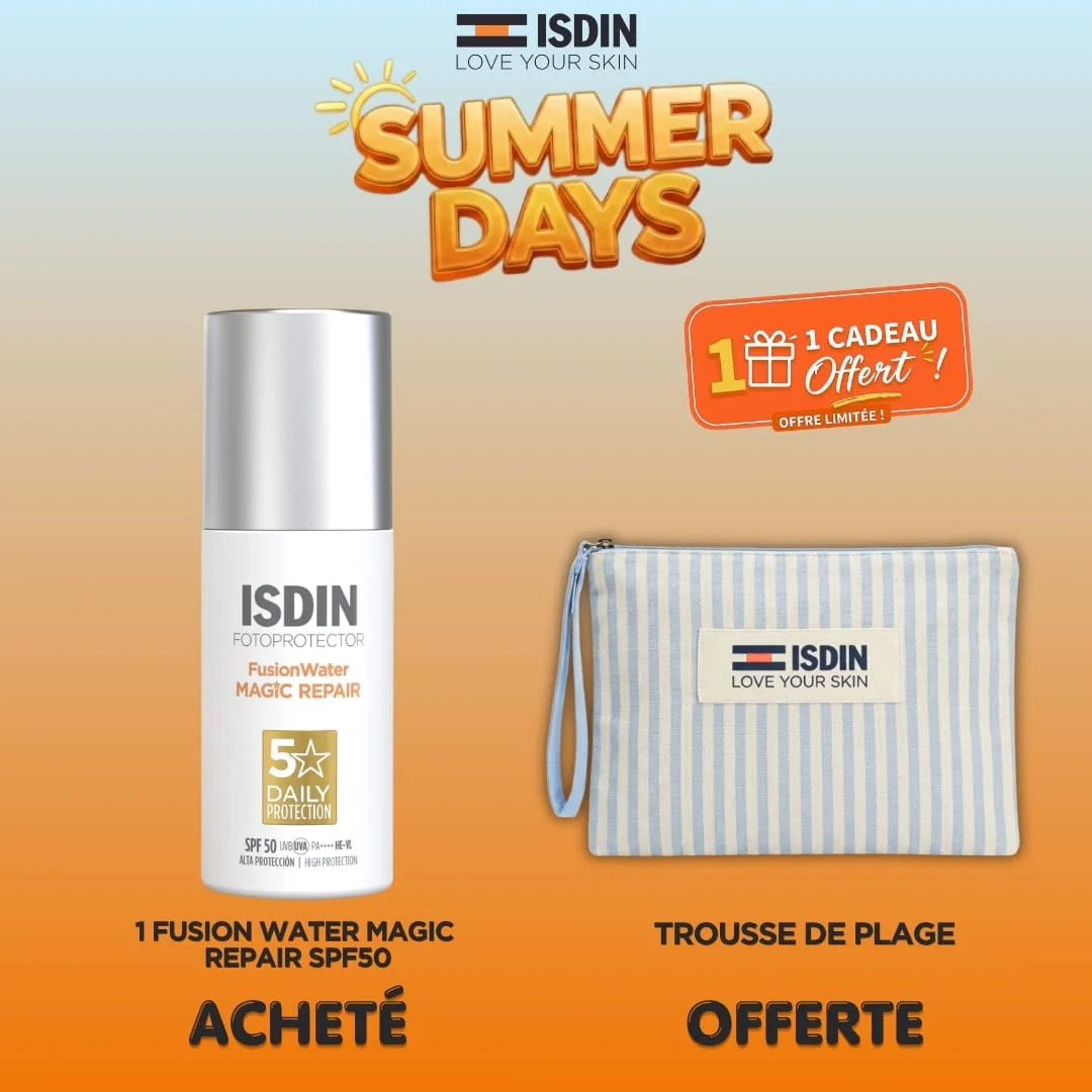ISDIN OFFRE FUSION WATER MAGIC REPAIR SPF 50 + TROUSSE DE PLAGE OFFERTE