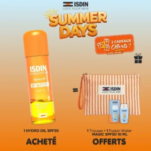 ISDIN OFFRE HYDRO OIL SPF 30 + TROUSSE DE PLAGE + FUSION WATER MAGIC SPF 50 (10 ML) OFFERTS