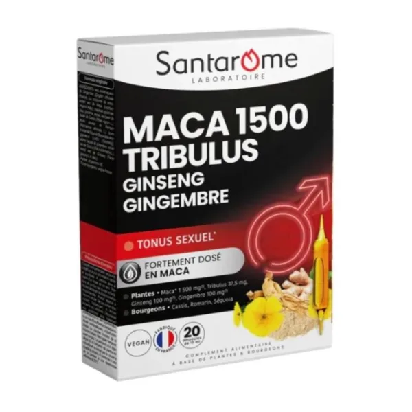 SANTAROME MACA 1500 TRIBULUS GINSENG GINGEMBRE | 20 AMPOULES