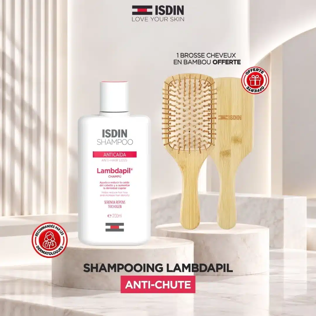 ISDIN Lambdapil Shampooing Anti-Chute 200 ml + Brosse Cheveux en Bambou Offerte