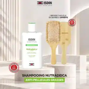 ISDIN Nutradeica Shampooing Anti-Pellicules Grasses 200 ml + Brosse Cheveux en Bambou Offerte