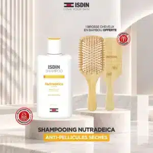 ISDIN Nutradeica Shampooing Anti-Pellicules Sèches 200 ml + Brosse Cheveux en Bambou Offerte