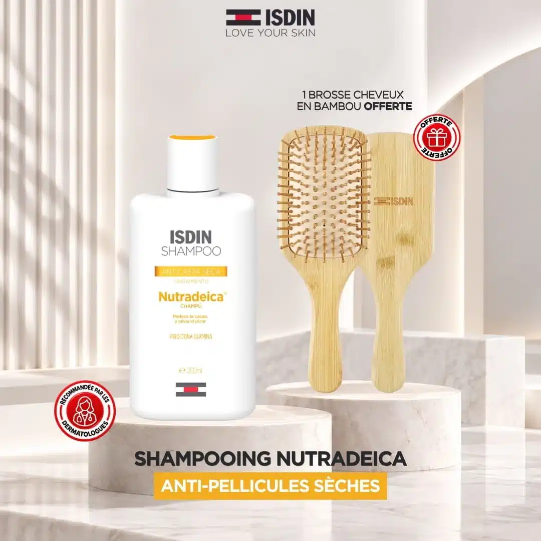 ISDIN Nutradeica Shampooing Anti-Pellicules Sèches 200 ml + Brosse Cheveux en Bambou Offerte